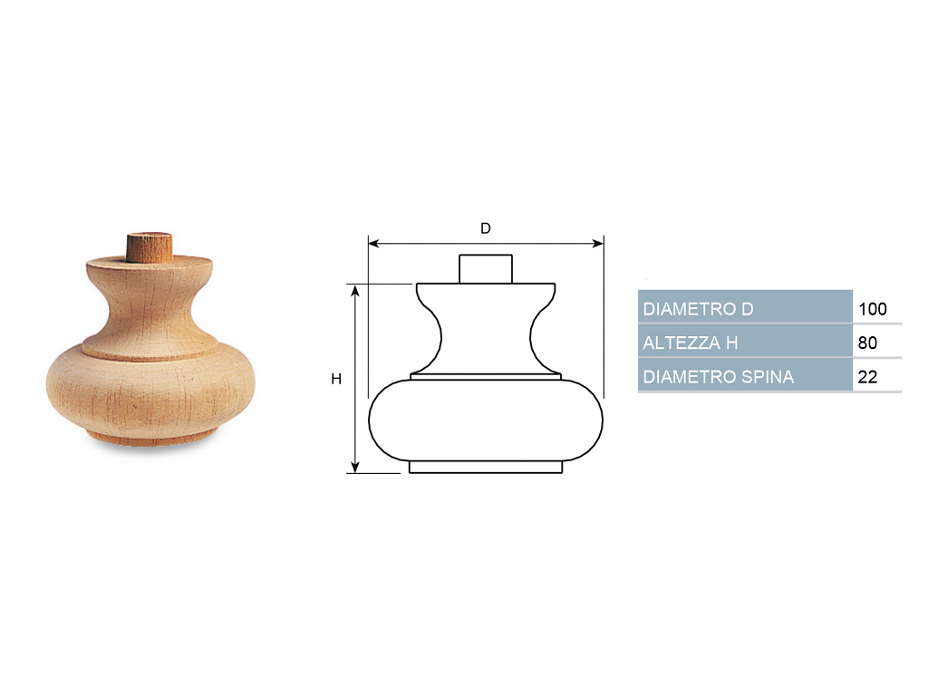 cof030006010060.png Piede in Legno Ontano per Restauro Spinotto Ø22 mm.100x80h | Cof - immagine 1