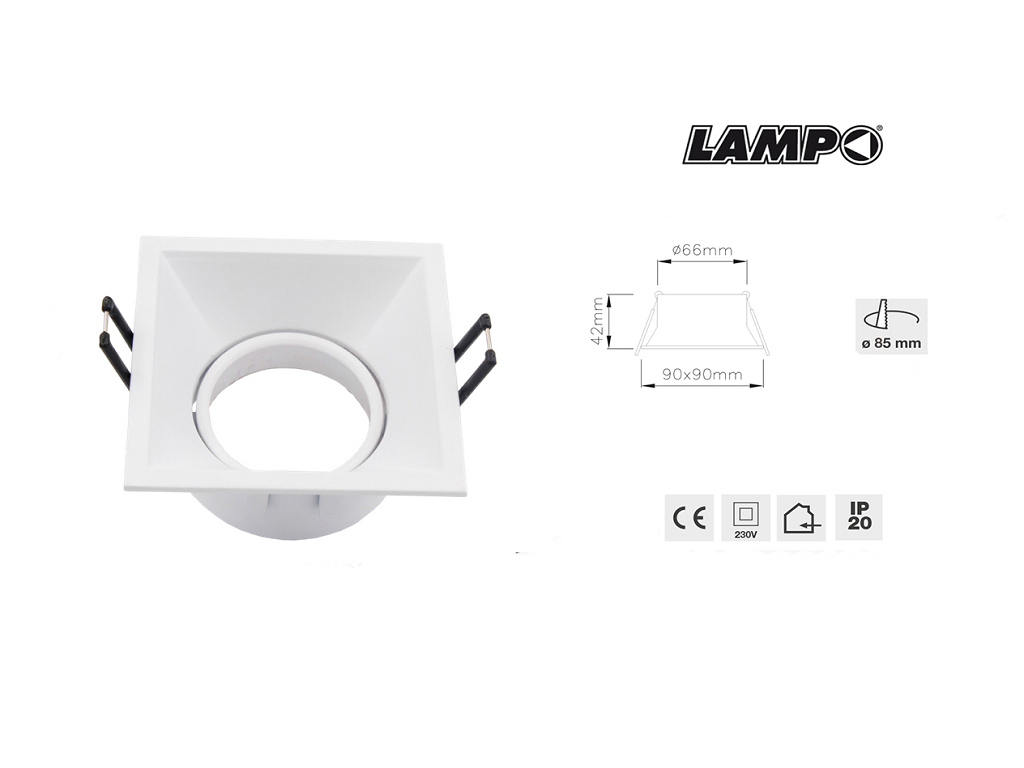 lpodikorqrbisl.png Faretti Incasso Quadro Orientabile Luce Rientrata per Gu10 d.50 Bianco mm.90x90/42x66h | Lampo - immagine 1