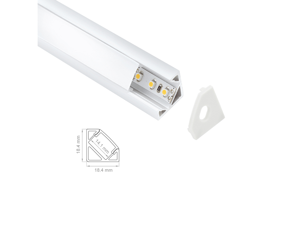 lpoprkitangb.png Profilo per Led Angolare cm.200 mm.18,5x18,5 Interno mm.12+Diffusore Opaco Alluminio Lampo - immagine 1