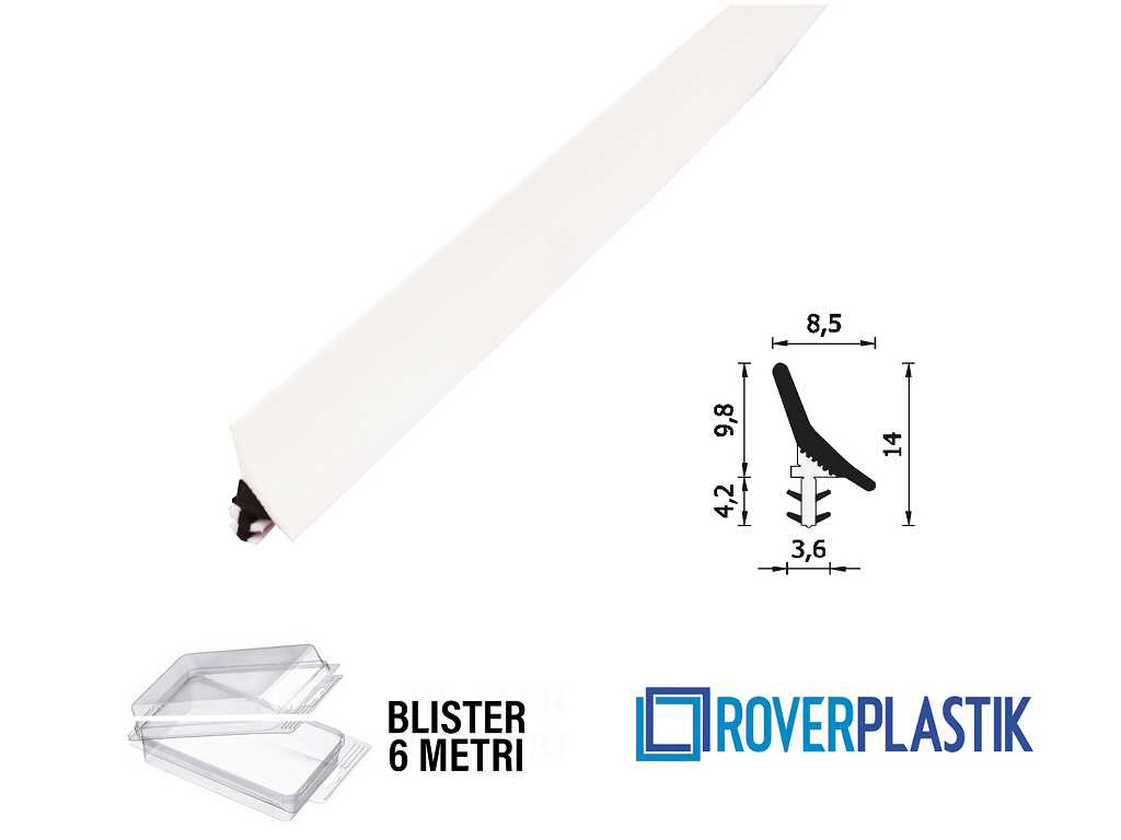 rova170bcc.png GUARNIZIONE PORTE INTERNE LEGNO SCORREVOLI SENZA PROTEZIONE DA 8,5x9,8 mm. prodotta da ROVERPLASTIK - immagine 1