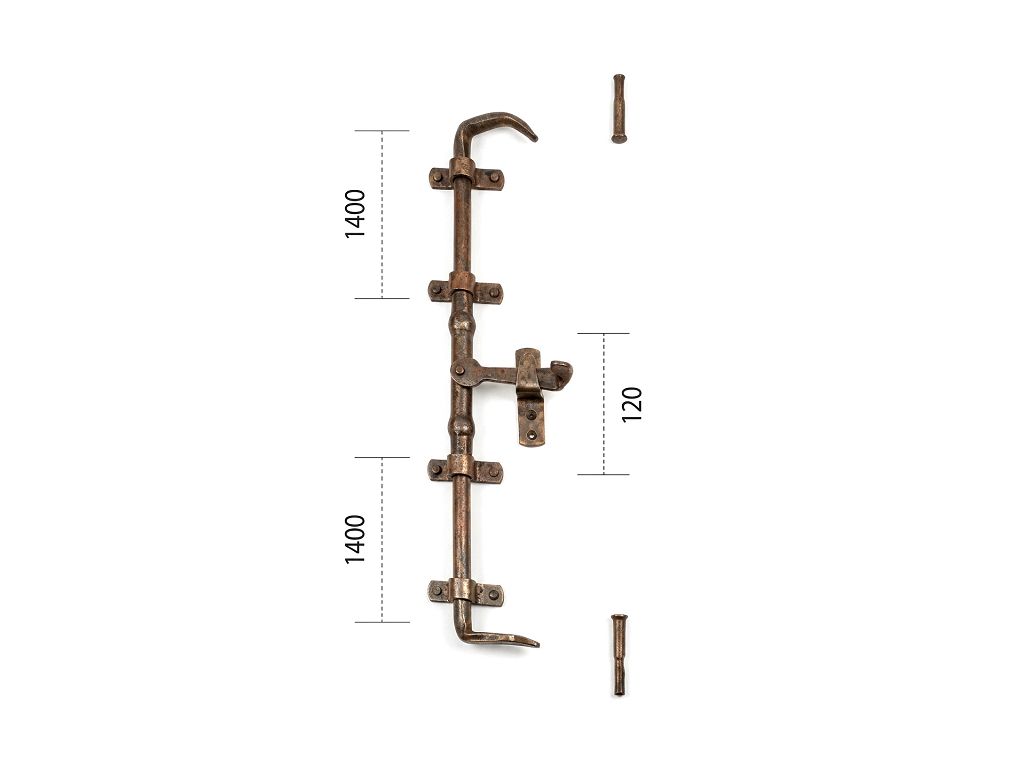 Maniglia per Finestra Torcetto 2 aste da 1400 mm+ Accessori e Perni  Forgiata Ruggine  Utensil Legno - immagine 2