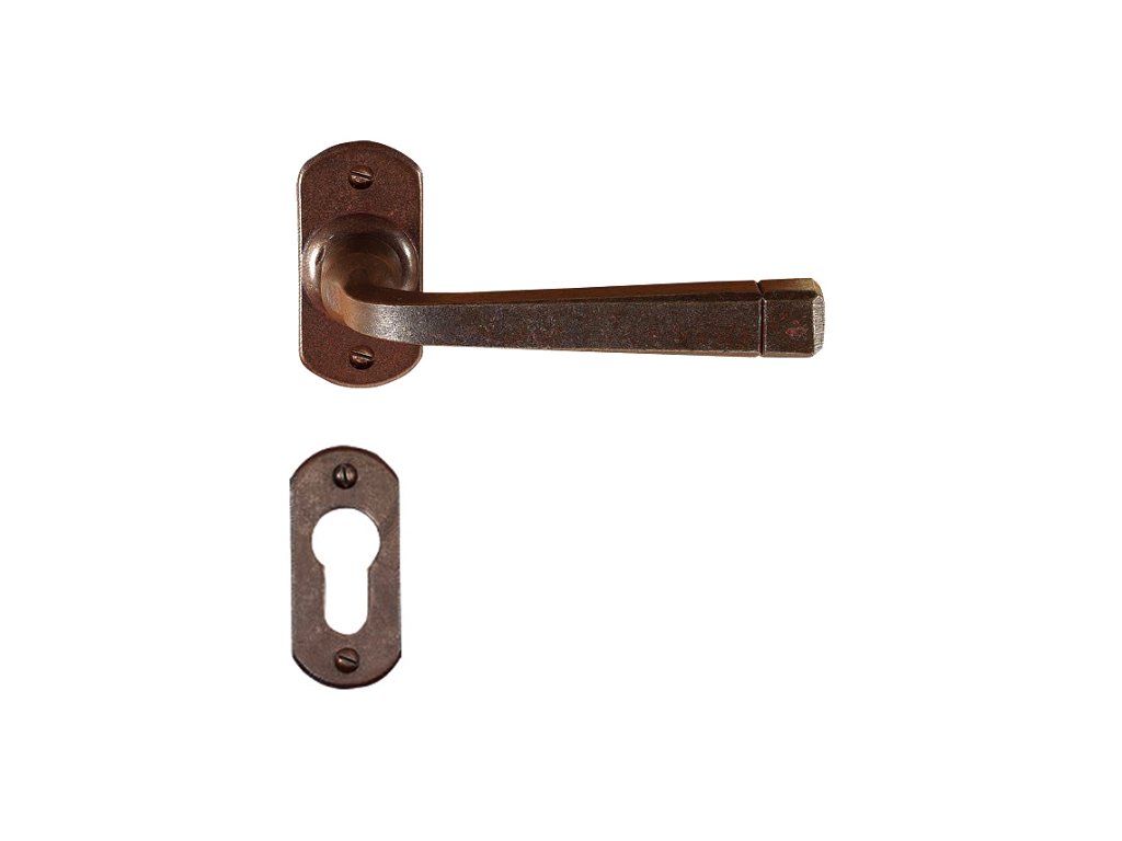 utsfm044ystrb.png Maniglia FM044 Rosetta Stretta Bocchetta Foro Yale per Cilindro Europeo Forgiato Ruggine | Utensil Legno - immagine 1