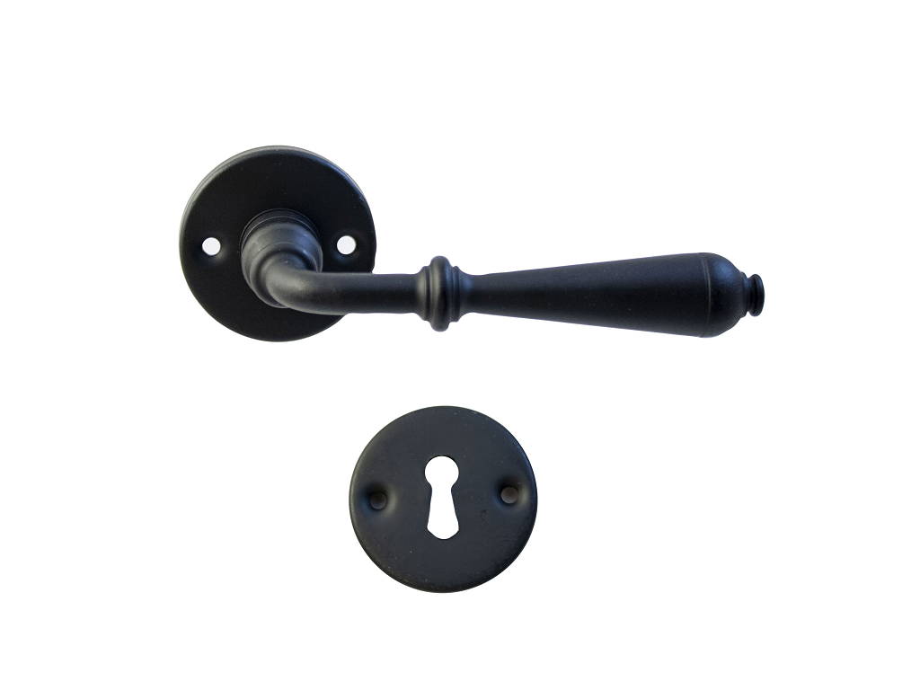 utsfm311nmb.png Maniglia FM311 Rosetta Tonda d.50x5h+Molle Foro Bocchetta Chiave Forgiato Nero Italiano | Utensil Legno - immagine 1