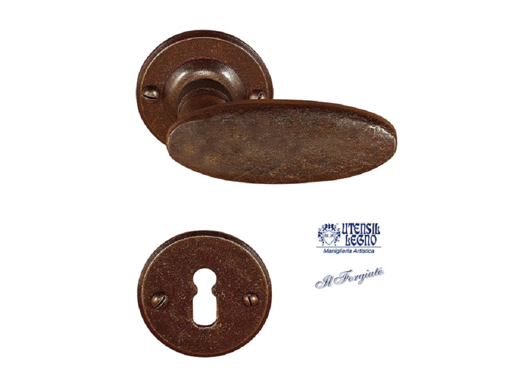 utsfm334nrc.png Maniglia Ovale Rosetta Tonda d.50x3h Bocchetta Foro Chiave Forgiato Ruggine | Utensil Legno - immagine 1