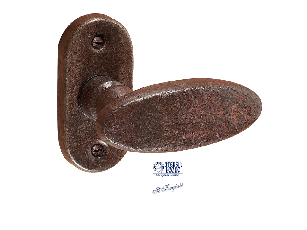 utsfm336nmrc.png Maniglia FM336 Rosetta Ovale d.34x72+Molle Bocchetta Foro Chiave Forgiato Ruggine | Utensil Legno - immagine 1