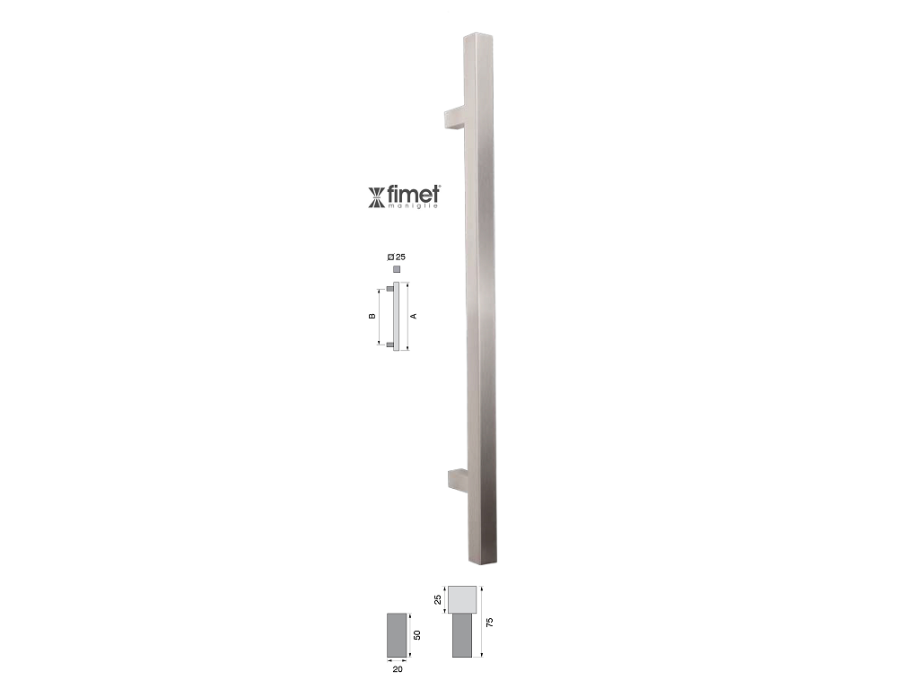fim83125xxx.png Maniglione Texas diritto d.25x25 Interasse 300 mm.500x70h AISI304 Inox varine finiture | Fimet Maniglie - immagine 1