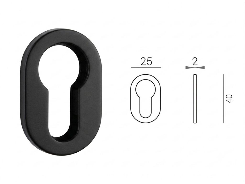 Bocchetta Ovale 241 Foro Yale per Cilindro Europeo mm.40x25x2h FNO-Nero Opaco  Fimet Maniglie - immagine 1