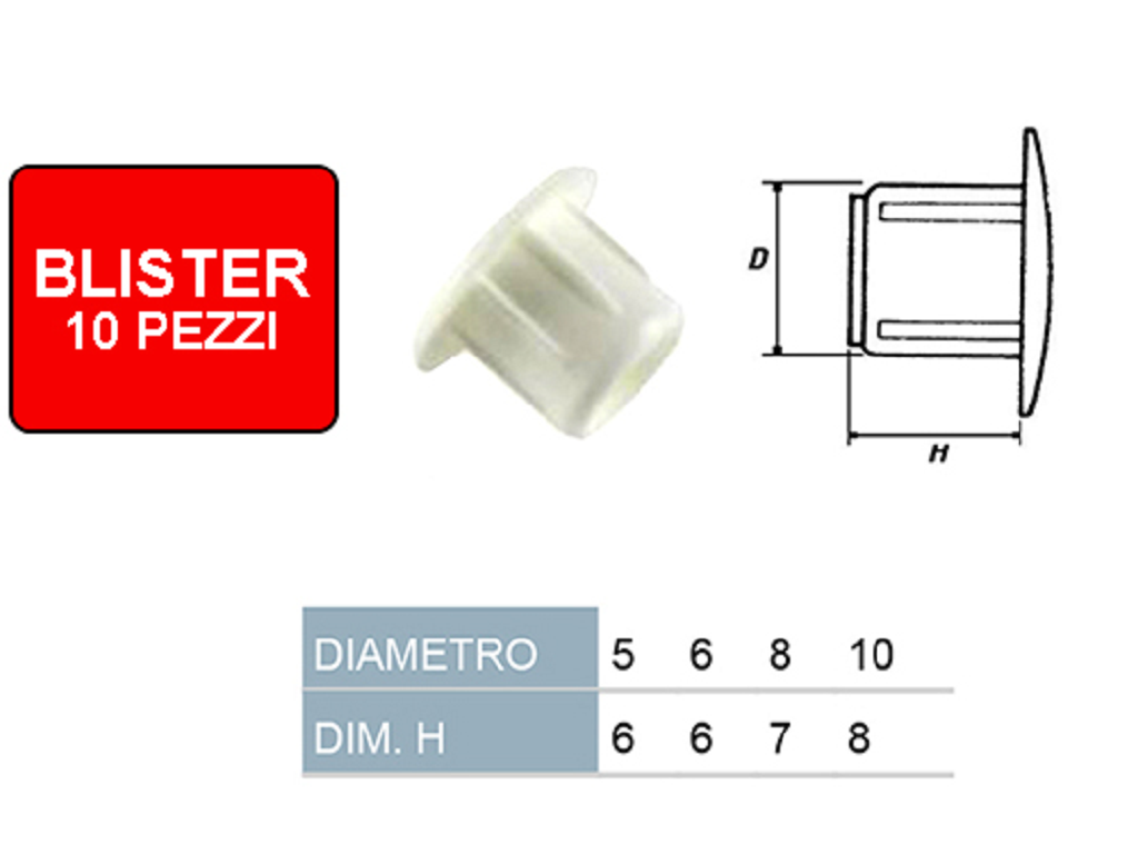mpl9005bc.png TAPPO COPRIFORO PLASTICA IN BLISTER DA 10 PEZZI BIANCO VARIE MISURE - immagine 1