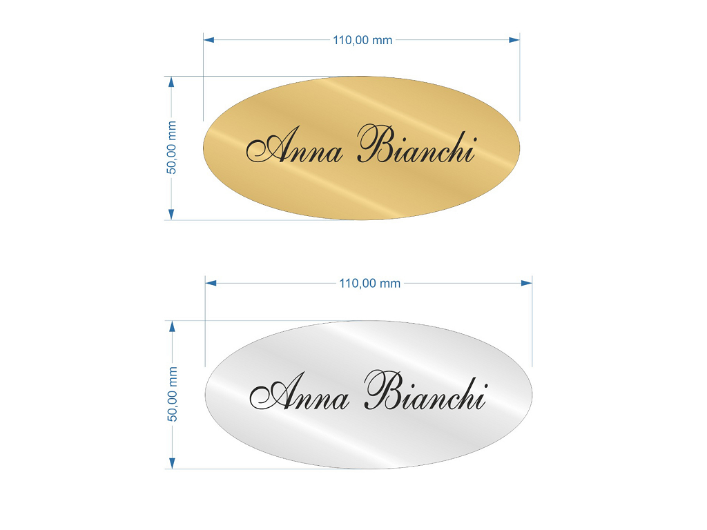 nil110x50oa.png TARGA OVALE PORTANOME PLEXIGLASS CON BIADESIVO mm.110x50 SPECCHIO ARGENTO-ORO - immagine 1