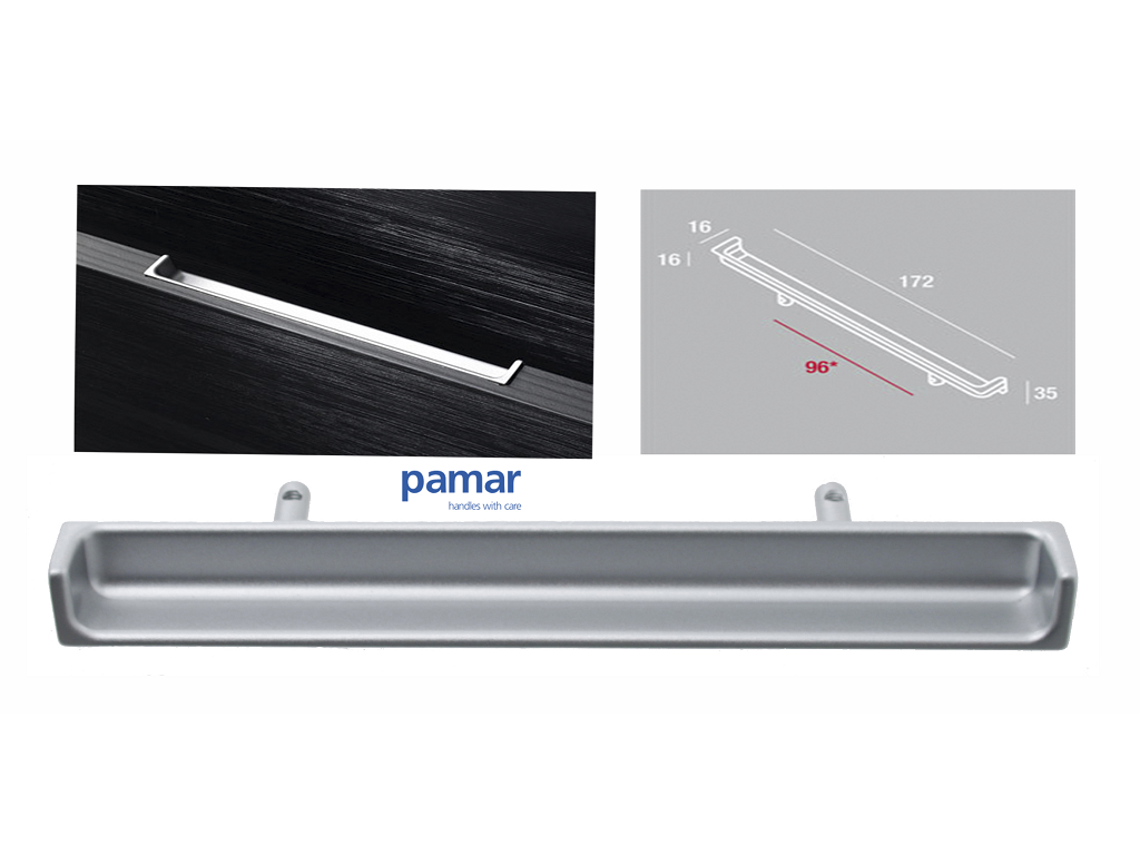 pammn2068za00096ez004cx.png Maniglia Incasso Mobile Interasse 96 Rettangolare mm.172x16x35h EZ004-Zinco Opaco Metallizzato | Pamar - immagine 1