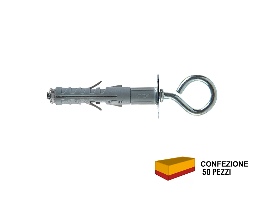 sb12l3pz50.png SB 12 L3 Tassello Nylon Espansione a Vite pz.50 Prolungato con Occhiello Chiuso | Fischer - immagine 1