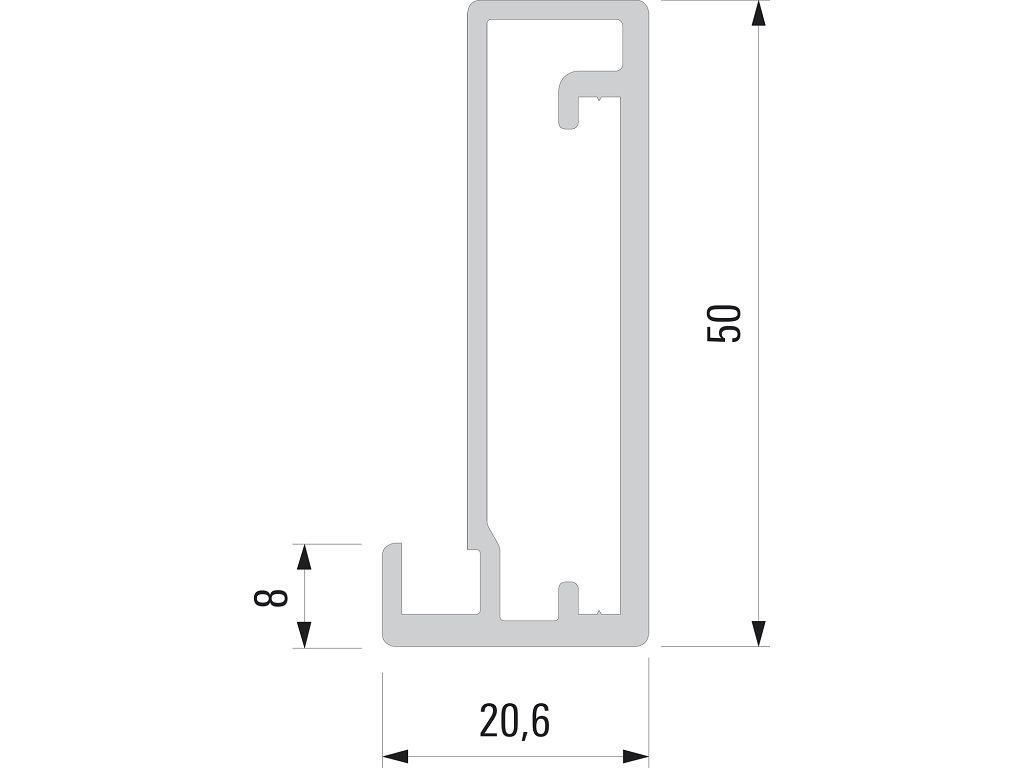 Telaio Alluminio per Anta Vetro mm.4-5 Modello Profilo Largo mm.50x20,6 su Misura Anodizzato Nero Opaco - immagine 4