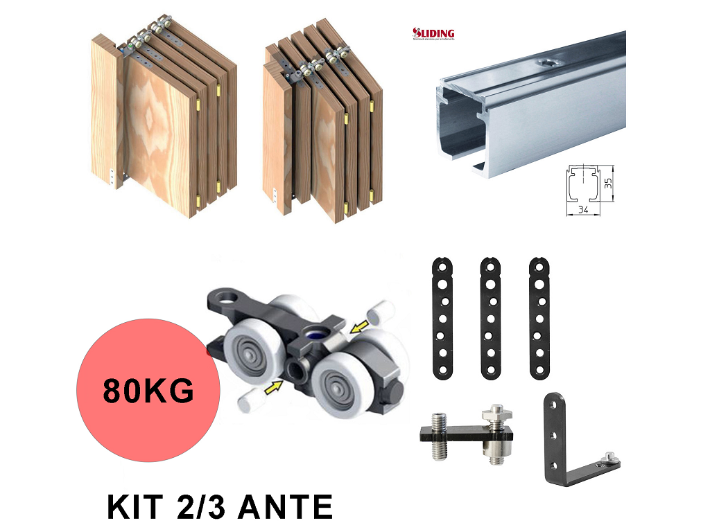 slikitpuma23ante80kg.png Sistema Porta a Libro o Soffietto per 2/3 Ante Portata Massima 80kg con Binario varie lunghezze Sliding - immagine 1