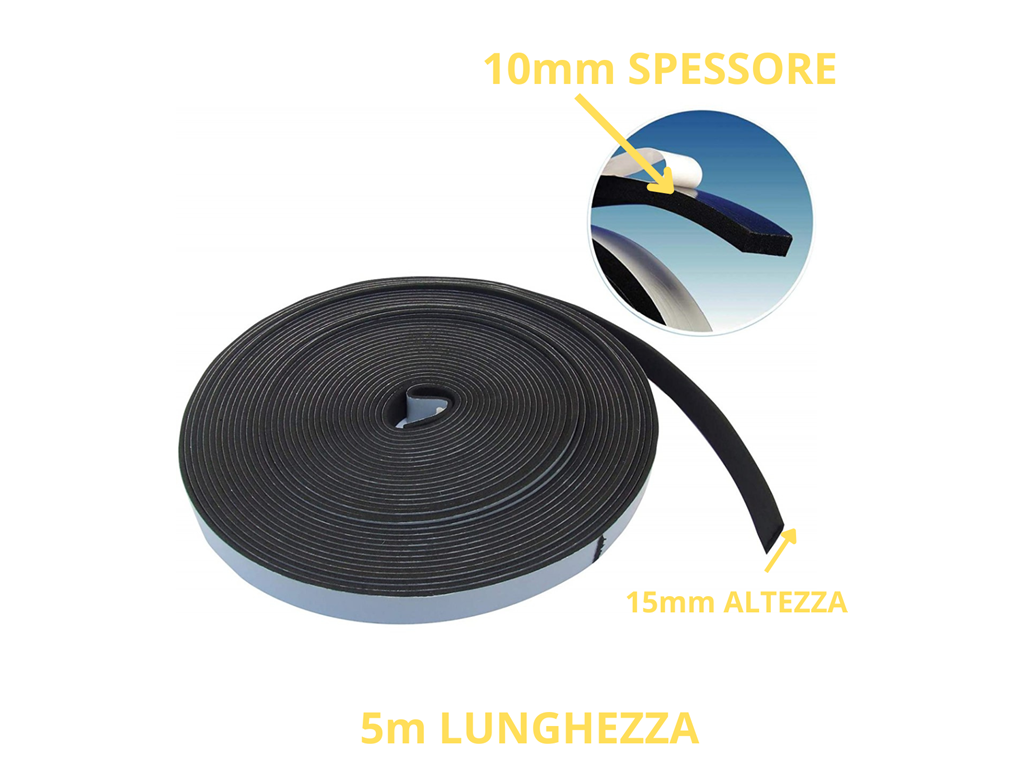 tre130014.png Guarnizione Adesiva Gomma Nera Cellule Chiuse mm.15x10h Mt.5 - immagine 1