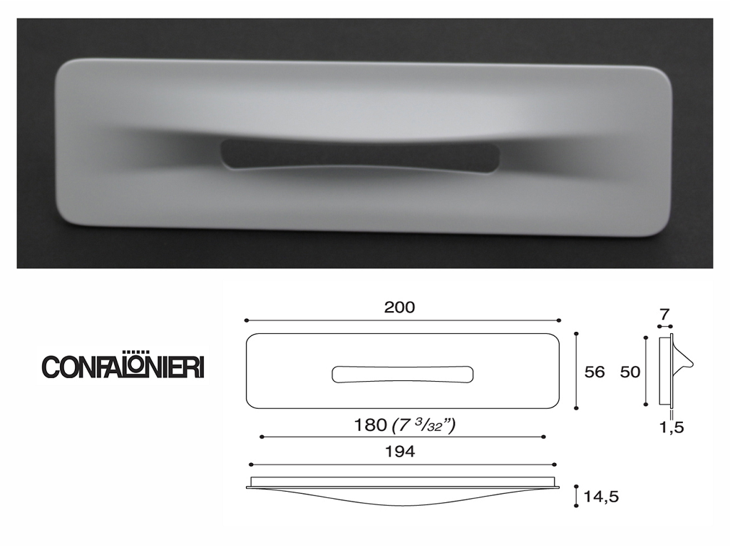 ucgmb0914500wo1c.png Maniglia Incasso Interasse 180 Rettangolare Flexy mm.200x56 Bianco Opaco Confalonieri - immagine 1