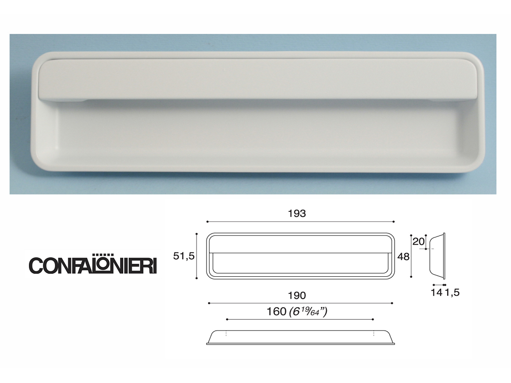 ucgmb09148a0wo1c.png MANIGLIA INCASSO INTERASSE 160 RETTANGOLARE INSIDE mm.193x51,5 VARIE FINITURE - immagine 1