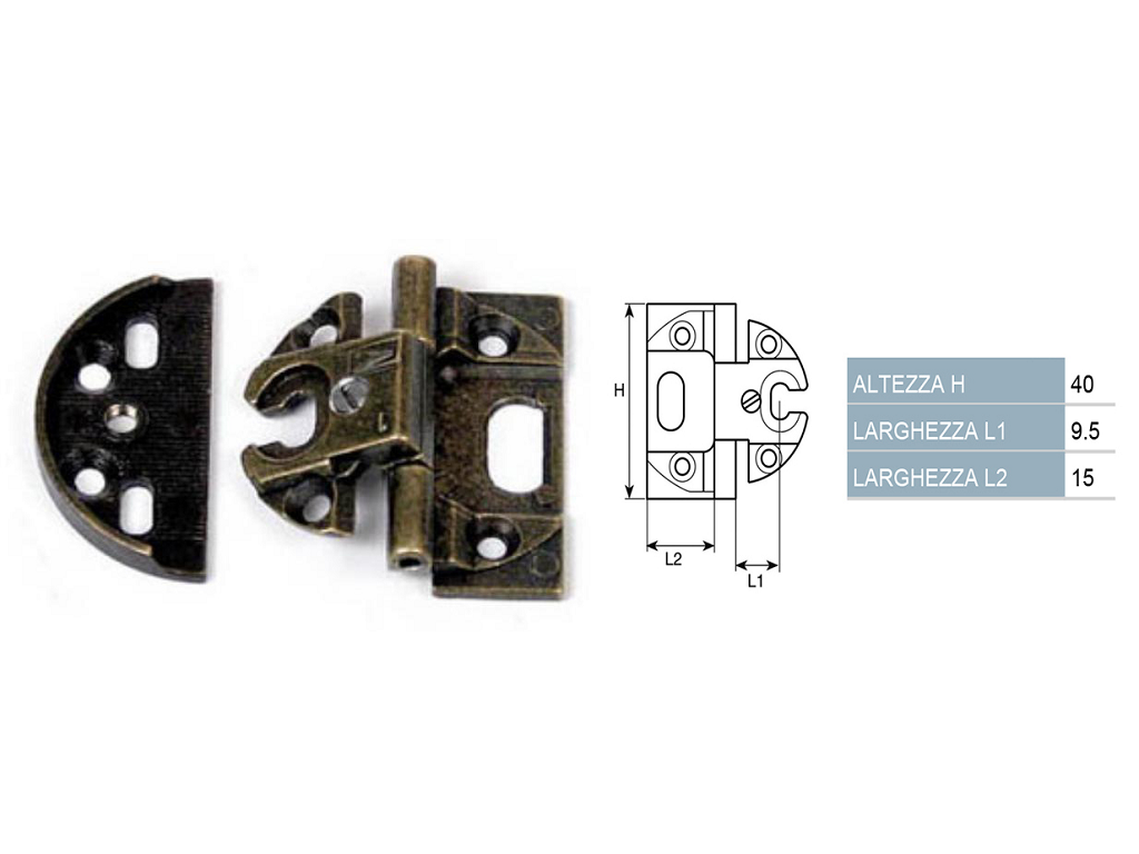 ans241m40b.png Cerniera Pressofusa con Asola mm.40x42 Collo Alto Bronzato | Anselmi - immagine 1