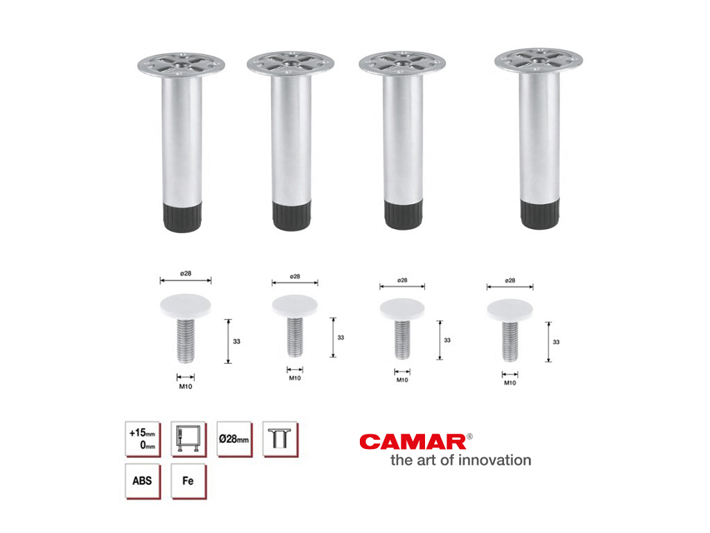 cam323x.png PIEDE METALLO PER ZOCCOLO ZINCATO IN BLISTER PEZZI 4 VARIE ALTEZZE CAMAR - immagine 1