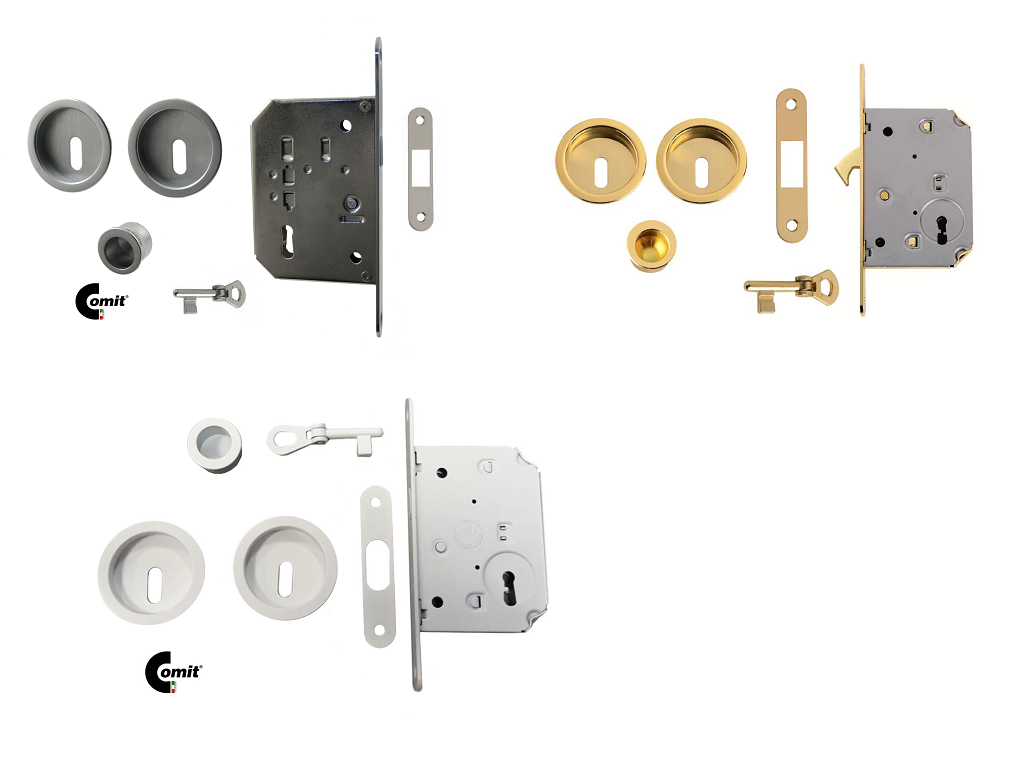 citk101fct02507xx.png Maniglia Incasso Porta Scorrevole Modello NIC101 Tondo con Foro Chiave D.57/48 E50 + Serratura varie finiture Comit - immagine 1