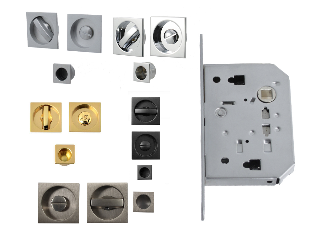 citk302ragz.png Maniglia Incasso Quadra Porta Scorrevole modello K302N01T d.53x53/48 con Nottolino+Serratura E50 varie finiture | Comit - immagine 1