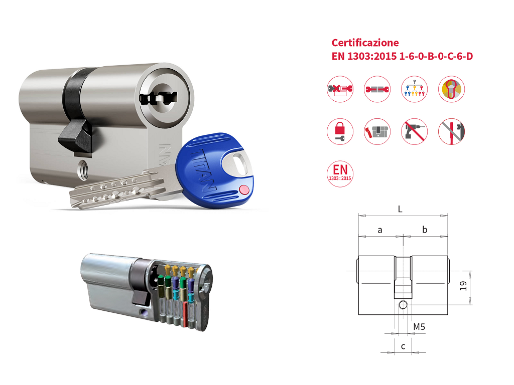 crsk66ng30ragg.png Cilindro Europeo Titan K66 Nichel Satinato 5 Chiavi + Cantiere Varie Misure | DOM-CR - immagine 1
