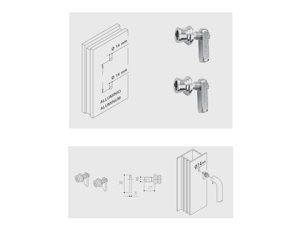 fimfiss04.png Fissaggio Maniglione Singolo Per Porte In Alluminio Con Profilo Monocamera pz.2 | Fimet Maniglie - immagine 1