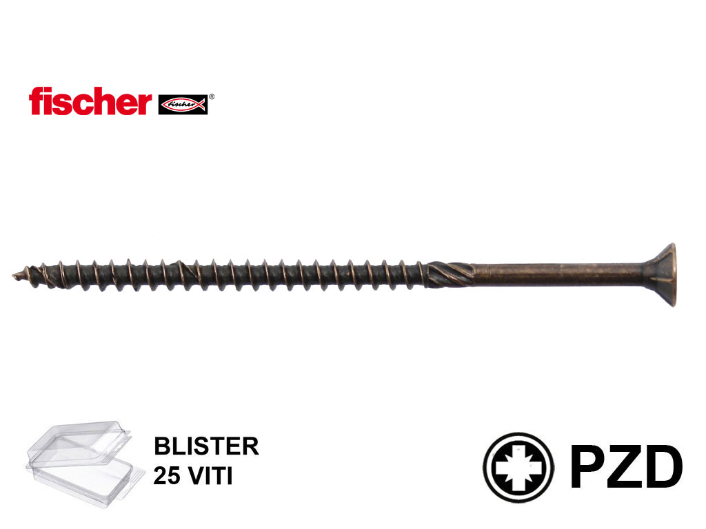 fisbls654126.png Vite Legno TSP Impronta Croce PZ2 FPS - SZ BUF Bronzata in Blister da pz.25 mm.4,0x90 | Fischer - immagine 1