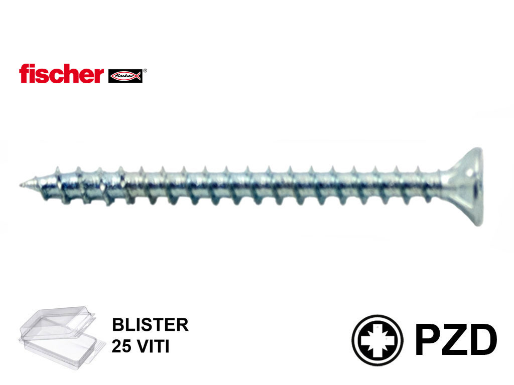 fisblslegnozincate25.png Vite Legno TSP Impronta Croce PZ2 FPS - SZ ZPP Zincate in Blister da Pezzi 25 mm.4,5 varie lunghezze | Fischer - immagine 1