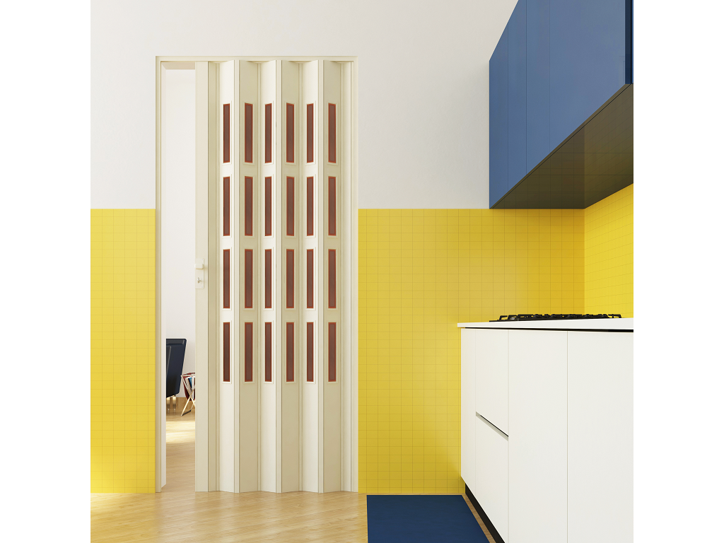 Porta Soffietto PVC Montata su Misura Senza Accessori con Vetro Colore Normale varie finiture - immagine 1