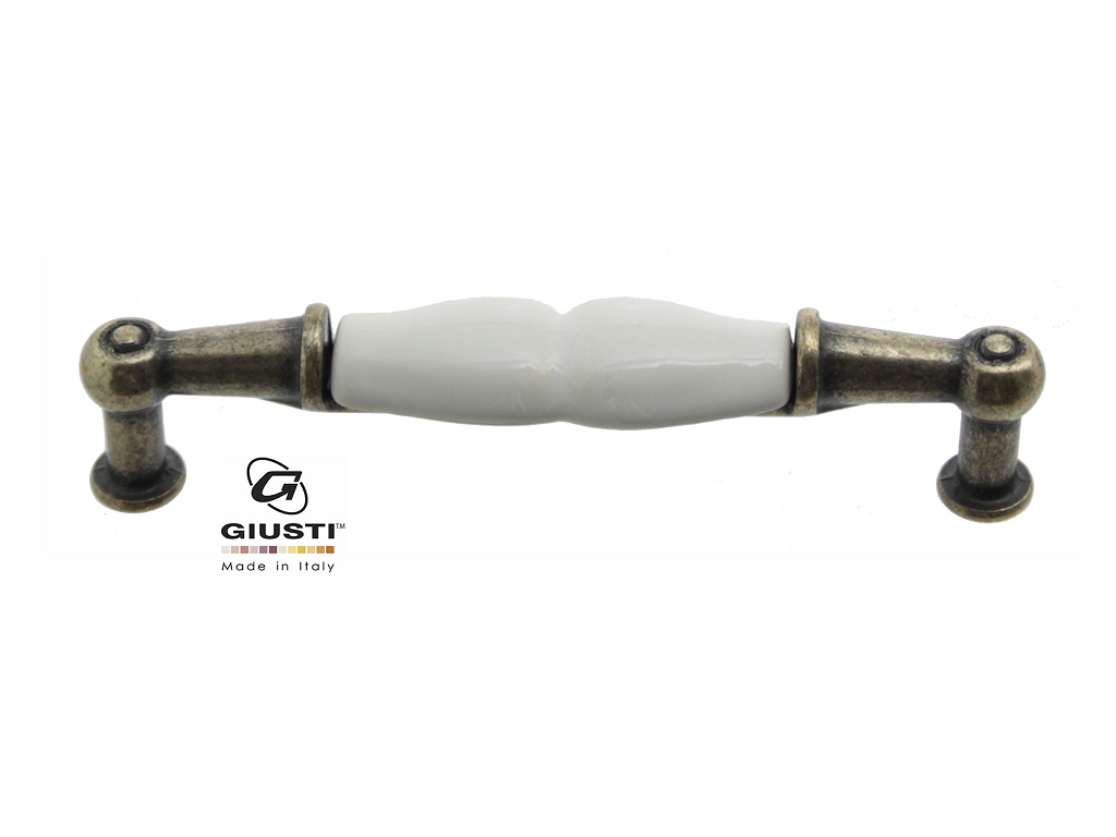 gium02010004c.png Maniglietta Mobile Interasse 96 mm.107x18x27h Porcellana Avorio con Segno Bronzo Lucido Giusti - immagine 1