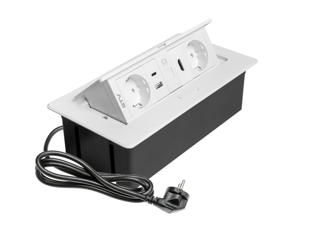 MultiPresa Incasso per Mobili Soft 2xShuko USB A+C RJ45 HDMI Cavo 1,5 mt Nero  GTV - immagine 4