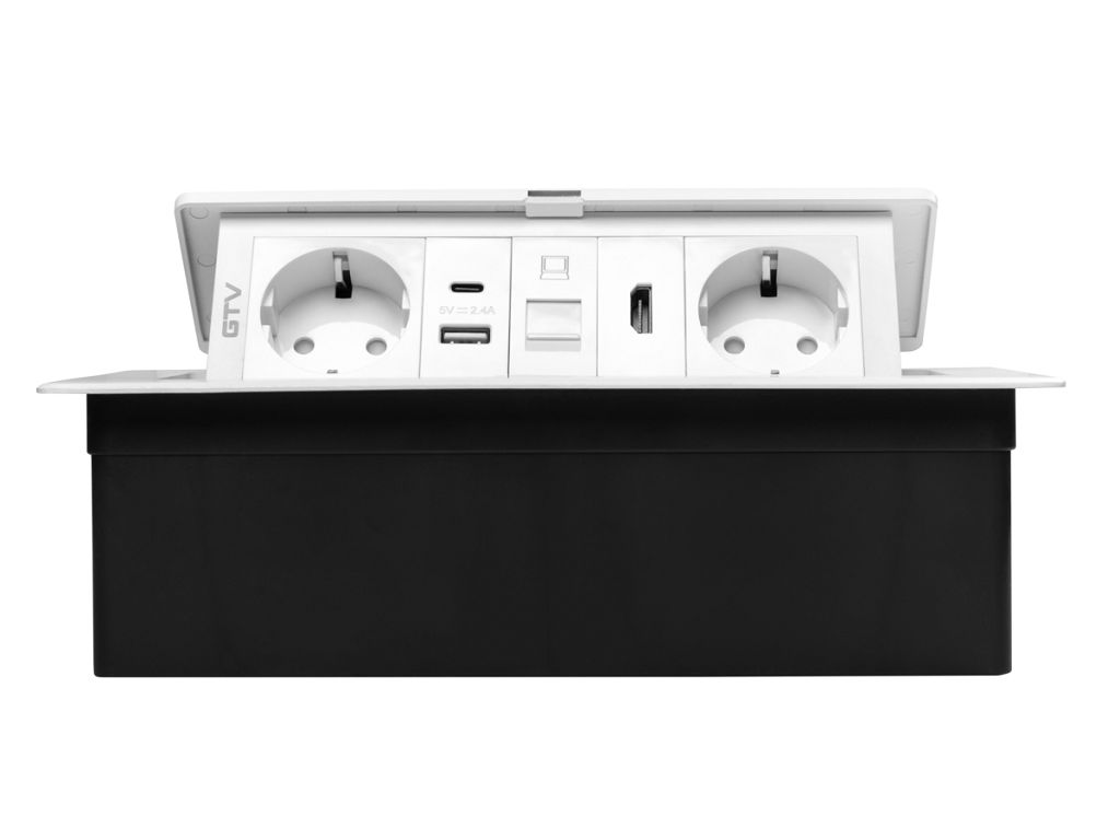 MultiPresa Incasso per Mobili Soft 2xShuko USB A+C RJ45 HDMI Cavo 1,5 mt Nero  GTV - immagine 6