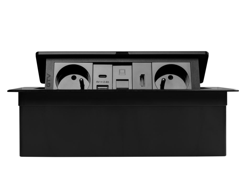 MultiPresa Incasso per Mobili Soft 2xShuko USB A+C RJ45 HDMI Cavo 1,5 mt Nero  GTV - immagine 4