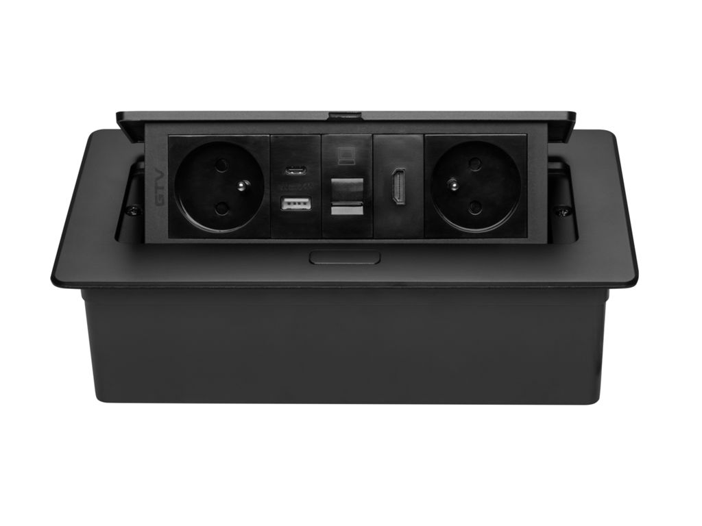 MultiPresa Incasso per Mobili Soft 2xShuko USB A+C RJ45 HDMI Cavo 1,5 mt Nero  GTV - immagine 5