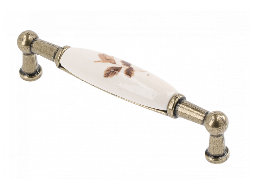 gtvupwp0728bb.png Maniglietta Mobile Interasse 96 mm.107x18x27h Porcellana Avorio Fiore Marrone Bronzo Lucido Wp-0728 Bb | Gtv - immagine 1