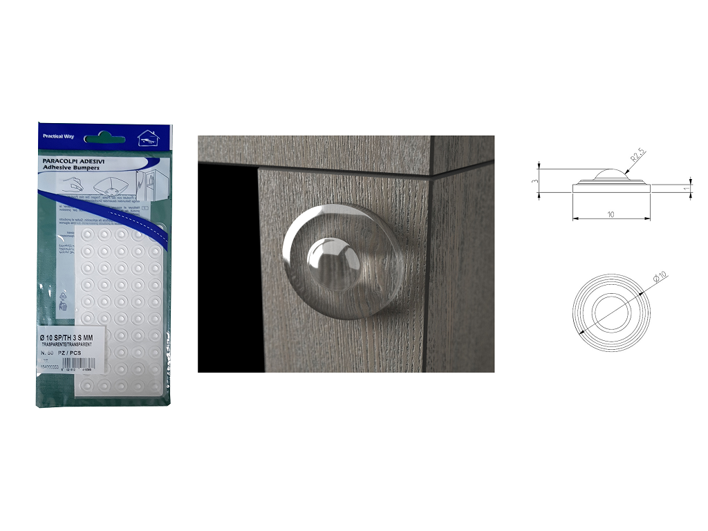 itf154000353c.png Paracolpi Adesivi Goccia Poliuretano Trasparente mm.10x3h pz.25 Italfeltri - immagine 1