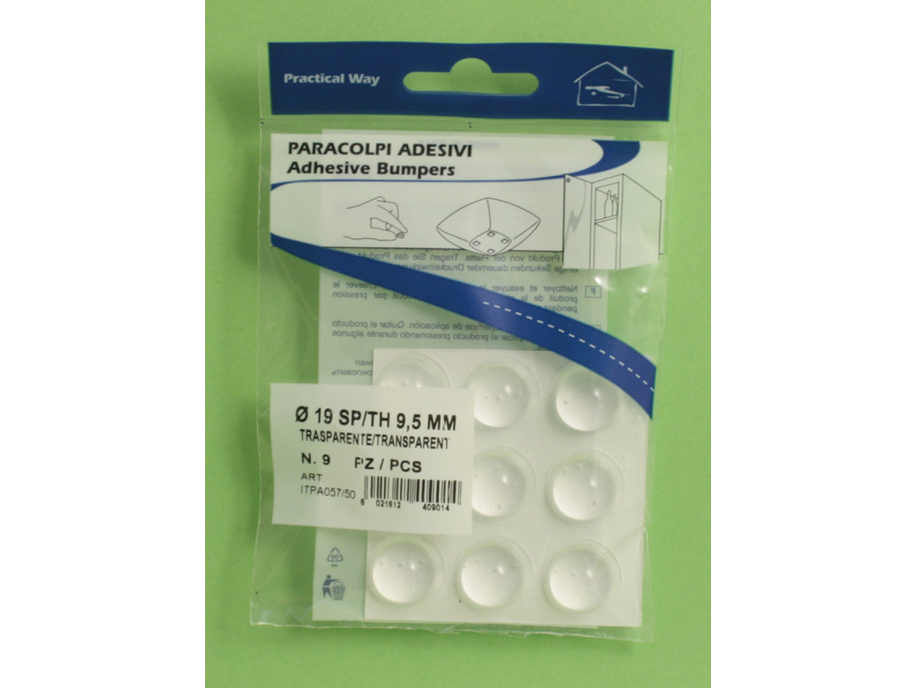 itfitpa05750.png Paracolpi Adesivi Emisferici Poliuretano Trasparente mm.9,5 X D.19 pz.9 - immagine 1