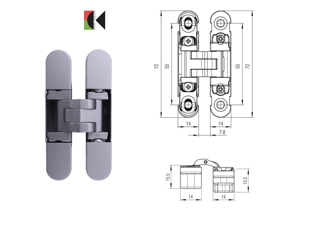 kobk610020csdxsx.png Cerniera Invisibile Regolabile K6100 mm.72x14 Reversibile Cromo Satinato Koblenz - immagine 1