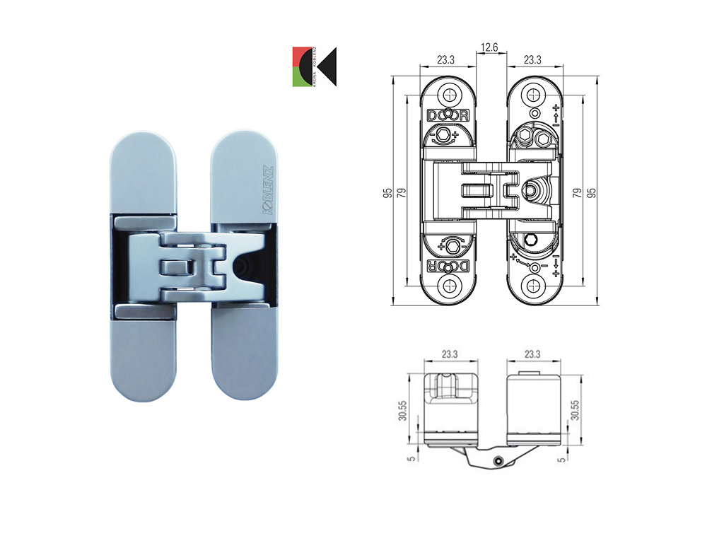 kobk620020csdxsx.png Cerniera Invisibile Regolabile K6200 mm.95x23,3 Reversibile Cromo Satinato Koblenz - immagine 1