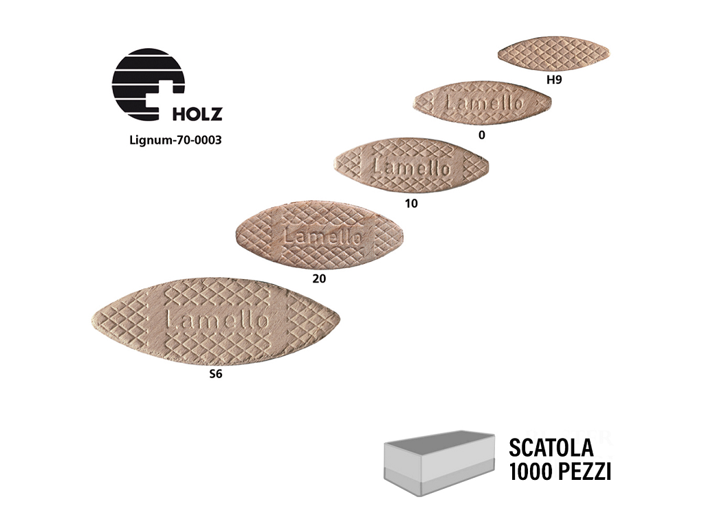 lam144scatola.png LAMELLE IN LEGNO PER GIUNZIONE MOBILI pz.1000 MISURA 0 - immagine 1
