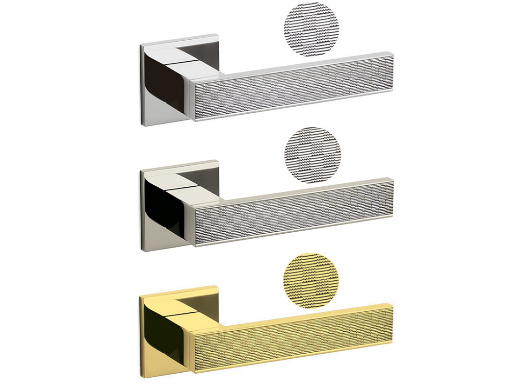 m1ddrb8bcrr.png Maniglia Diana Damier Rosetta Quadra d.51x51x5h Bocchetta Foro Chiave varie finiture | Olivari - immagine 1