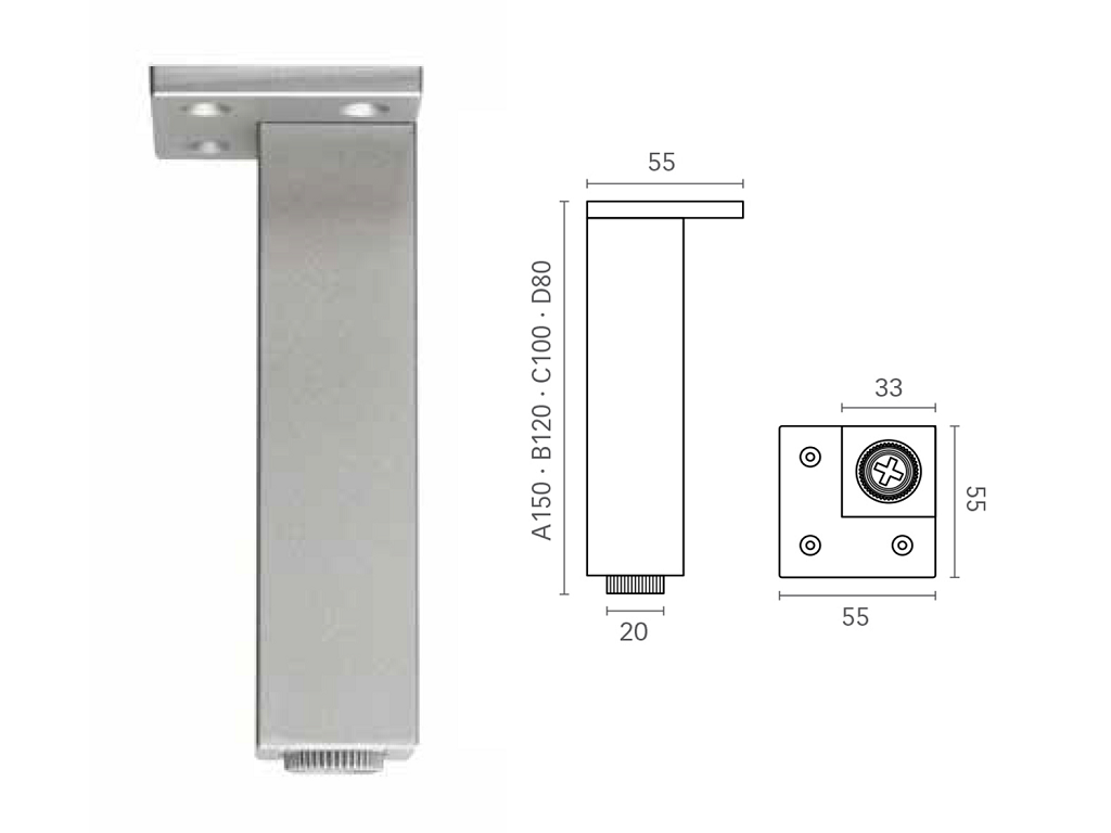 mitpi01becnhc.png Piedino ABS Quadro Regolabile Econichel varie altezze | Mital - immagine 1