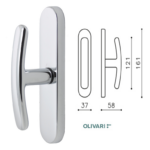 Maniglia per Finestra Cremonese Emilia Placca mm.161x37x58h CR-Cromato |  Olivari