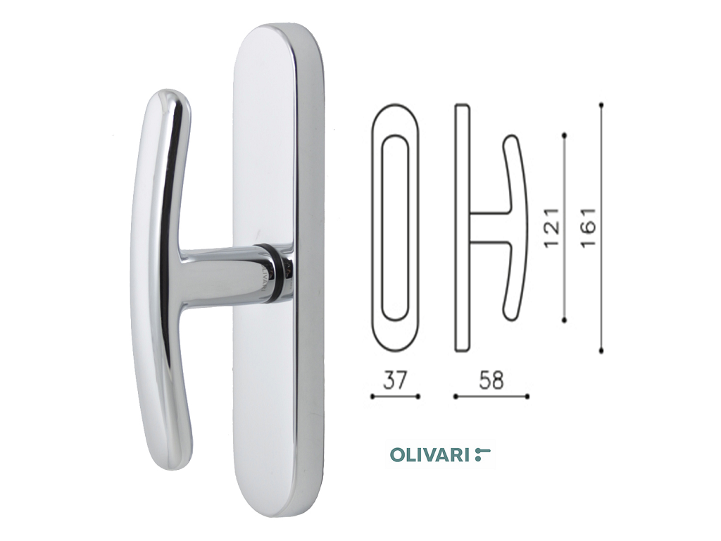 olic167crc.png Maniglia per Finestra Cremonese Emilia Placca mm.161x37x58h CR-Cromato | Olivari - immagine 1