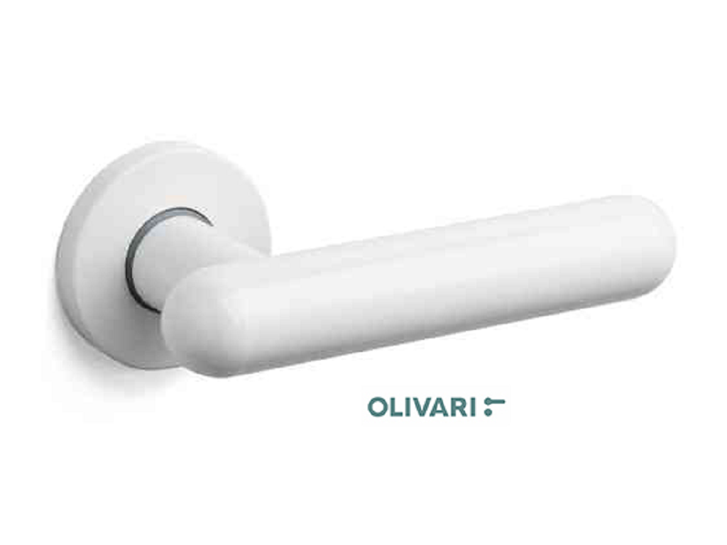 olim501rb8bi.png Maniglia Boma Rosetta Tonda d.50x8h Bocchetta Foro Chiave BI-Bianco Lucido | Olivari - immagine 1