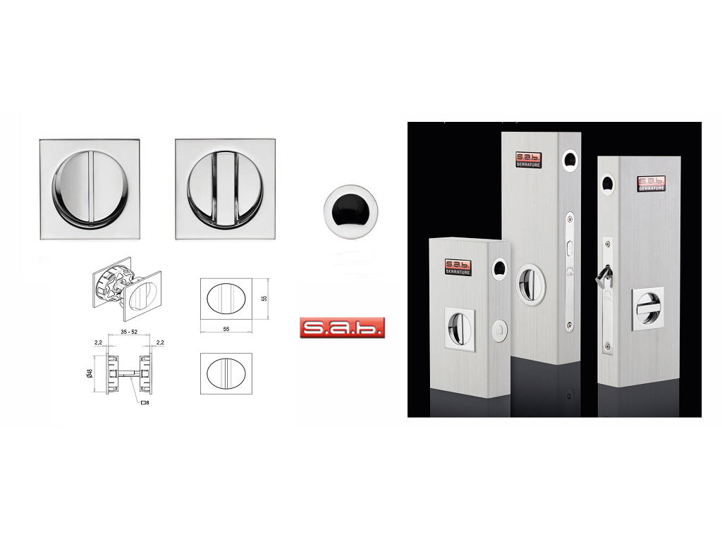 sabks023t45ocla.png Maniglia Incasso Quadra Porta Scorrevole modello K2300 d.48/55x55 con Nottolino varie finiture | SAB Serrature - immagine 1