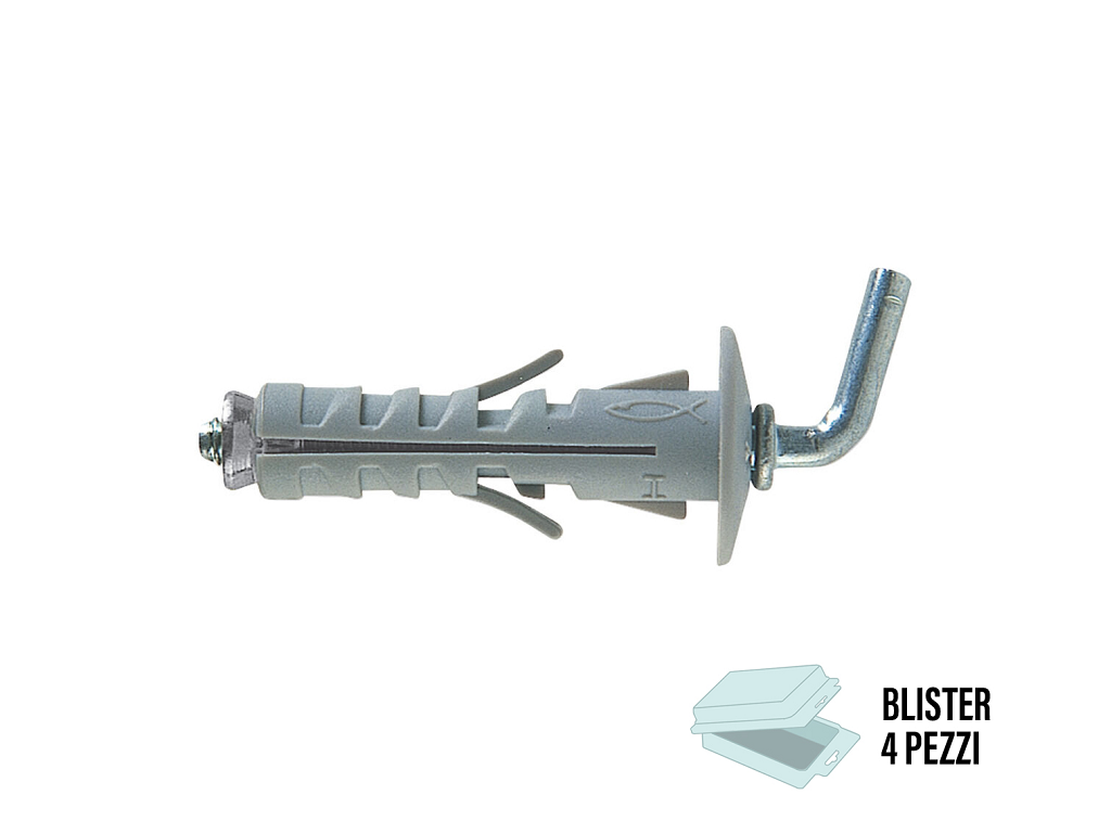 sb98pz4.png SB 9/8 Tassello Nylon Espansione a Vite in Blister da pz.4 Gancio Corto | Fischer - immagine 1