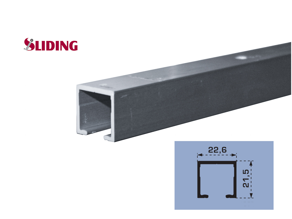 sli10020x00a.png Binario Singolo Lince Sirio mm.22,6x21,5h con fori Alluminio Naturale Portata kg.80 varie lunghezze Sliding - immagine 1