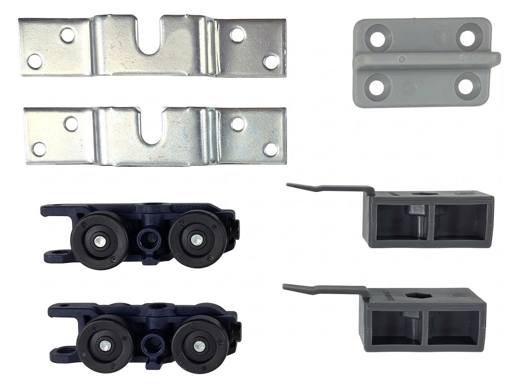 sliding_sistema_scorrimento_porta_legno_carrelli_dragon_blu_kg_80.jpg Sistema Scorrimento Porta Legno Carrelli Dragon Blu con Piastre Sospese+02 ECO Aggancio Frontale Portata Kg.80 Sliding - immagine 1