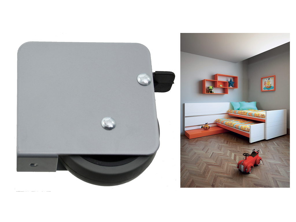 tsc305dxc.png Ruota Incasso A U per Letti mm.25 con Freno d.75 Piastra mm.90x95 Verniciata Grigio Ambidestra Terno Scorrevoli - immagine 1